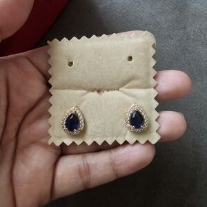 Elegant Gold and Blue Teardrop Earrings